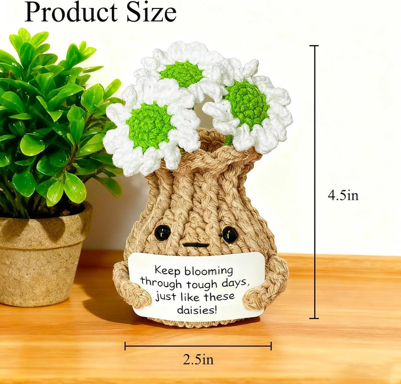 RFUYIR Valentines Inspirational Gifts for Women Positive Crochet Daisy Galentines Day Emotional Support Crochet Flowers Desk Decor Bedroom Decor Gifts for Her Coworker Friends - Image 2